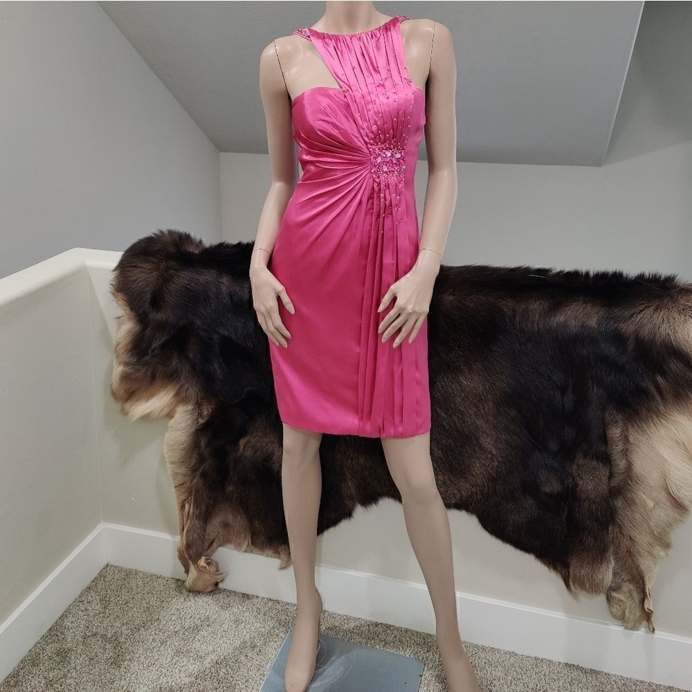 Asymmetry Satin Beaded Halter Cocktail Dress